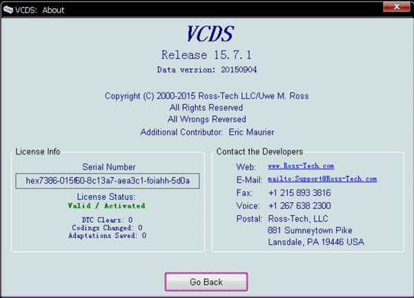 Exhibición 1 del software de VAGCOM V15.7.1