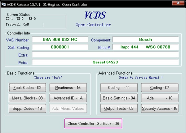 Exhibición 3 del software de VAGCOM V15.7.1