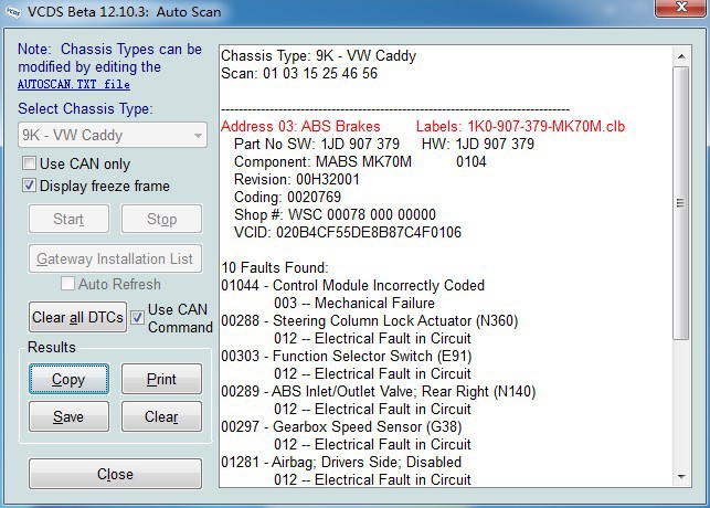 escaneo automático beta 12.10.3 de COM VCDS de VAG